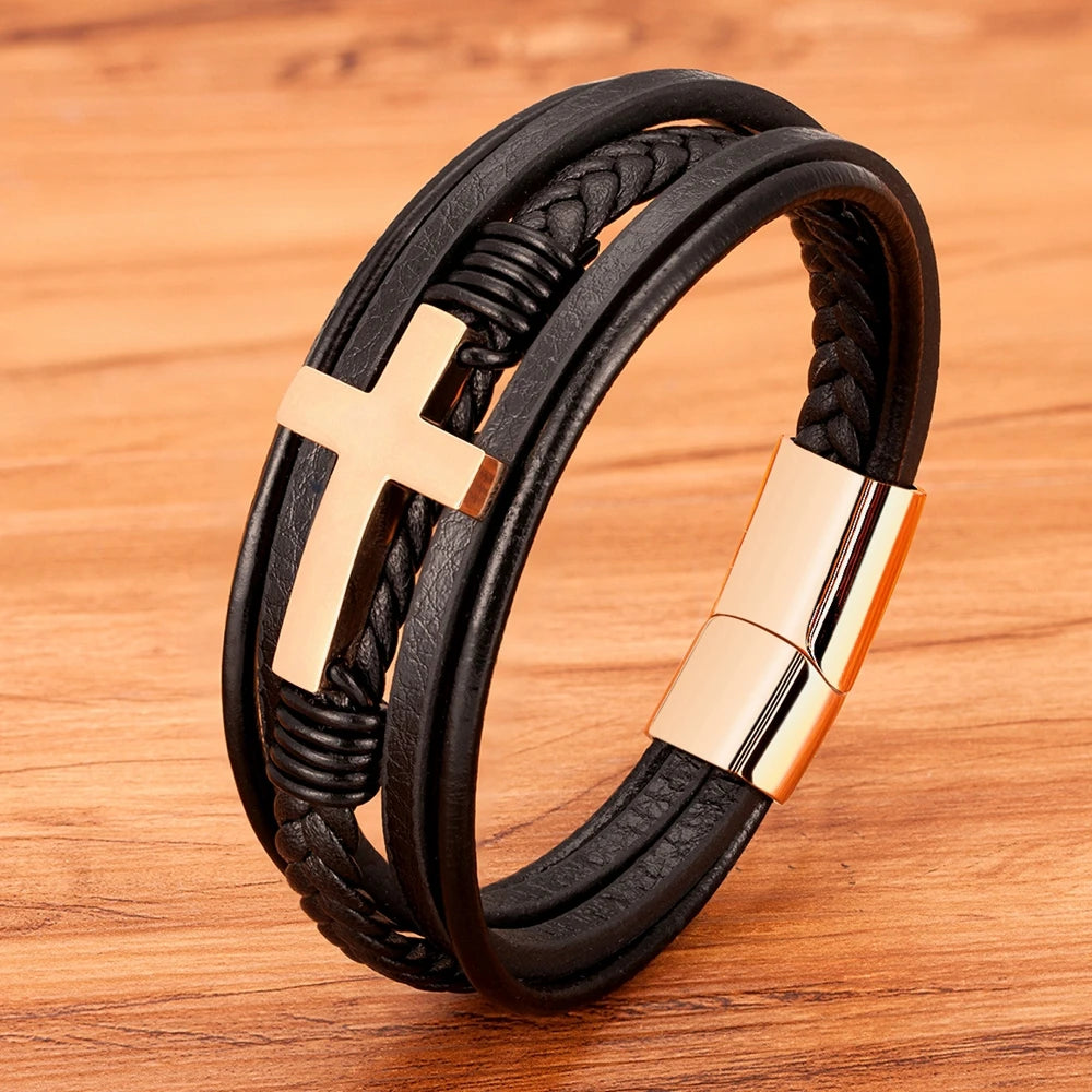 Luxury Cross Design Leather Bracelet