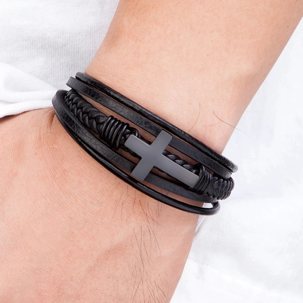 Luxury Cross Design Leather Bracelet