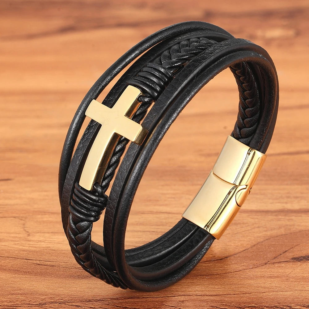 Luxury Cross Design Leather Bracelet