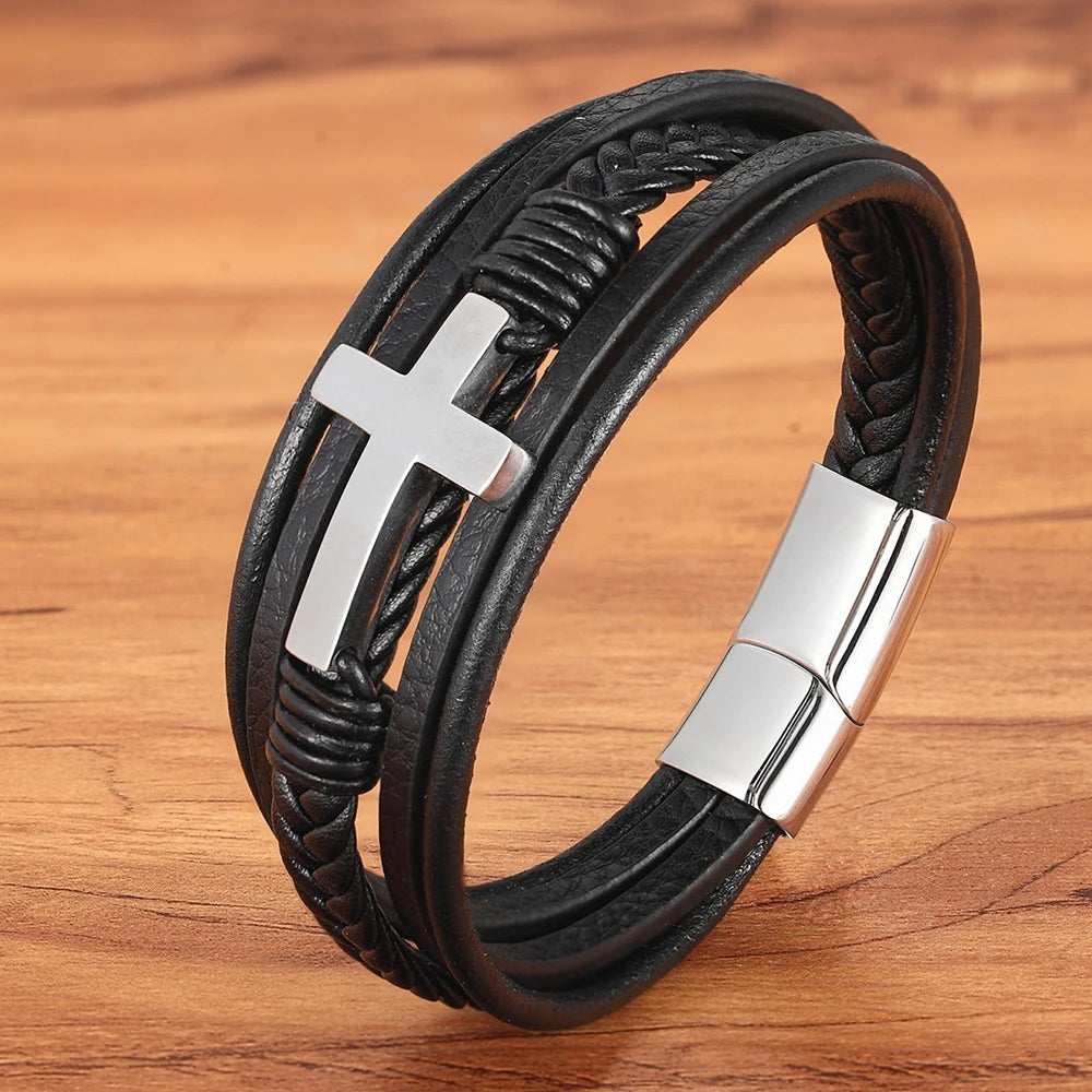 Luxury Cross Design Leather Bracelet