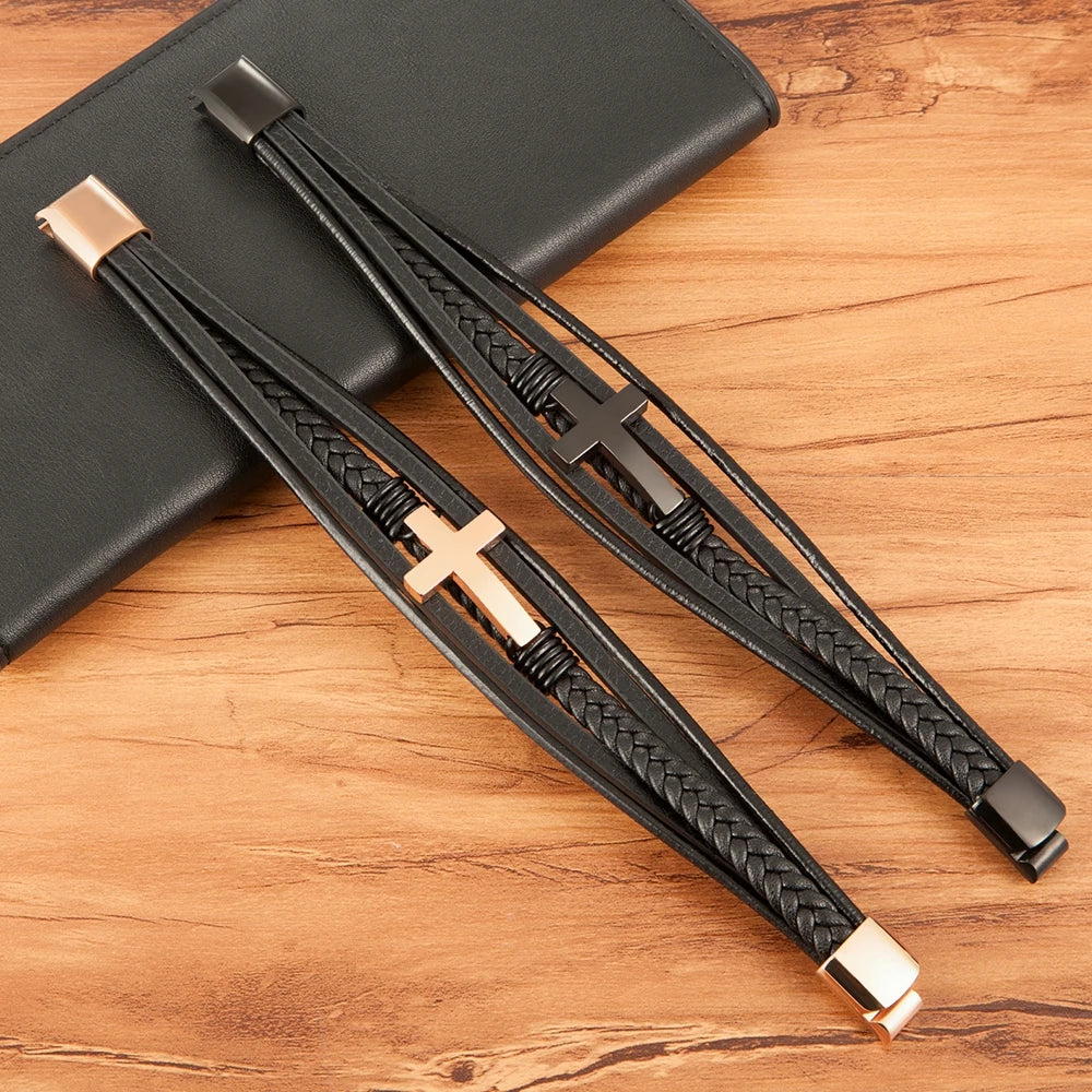 Luxury Cross Design Leather Bracelet