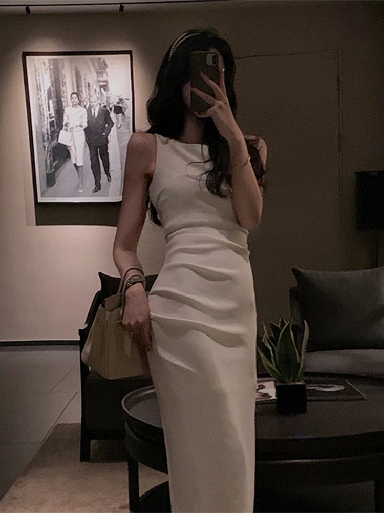 Midi Dress Backless Elegant Sleeveless